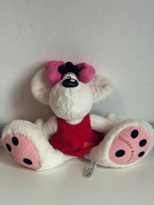 Diddlina Weiß mit Pinker Schleife und Rotem Kleid Groß Knuddel Edition