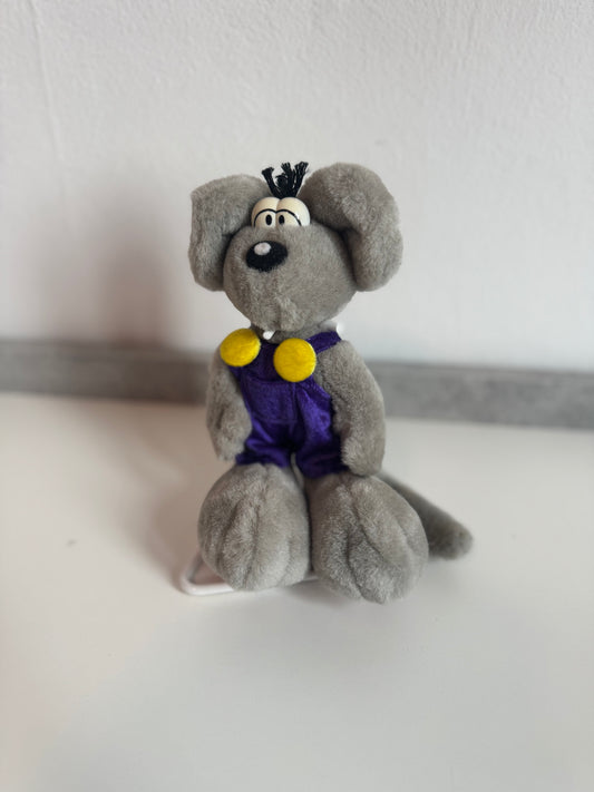 Diddl Grau mit Blauer Latzhose und gelben Knöpfen klein