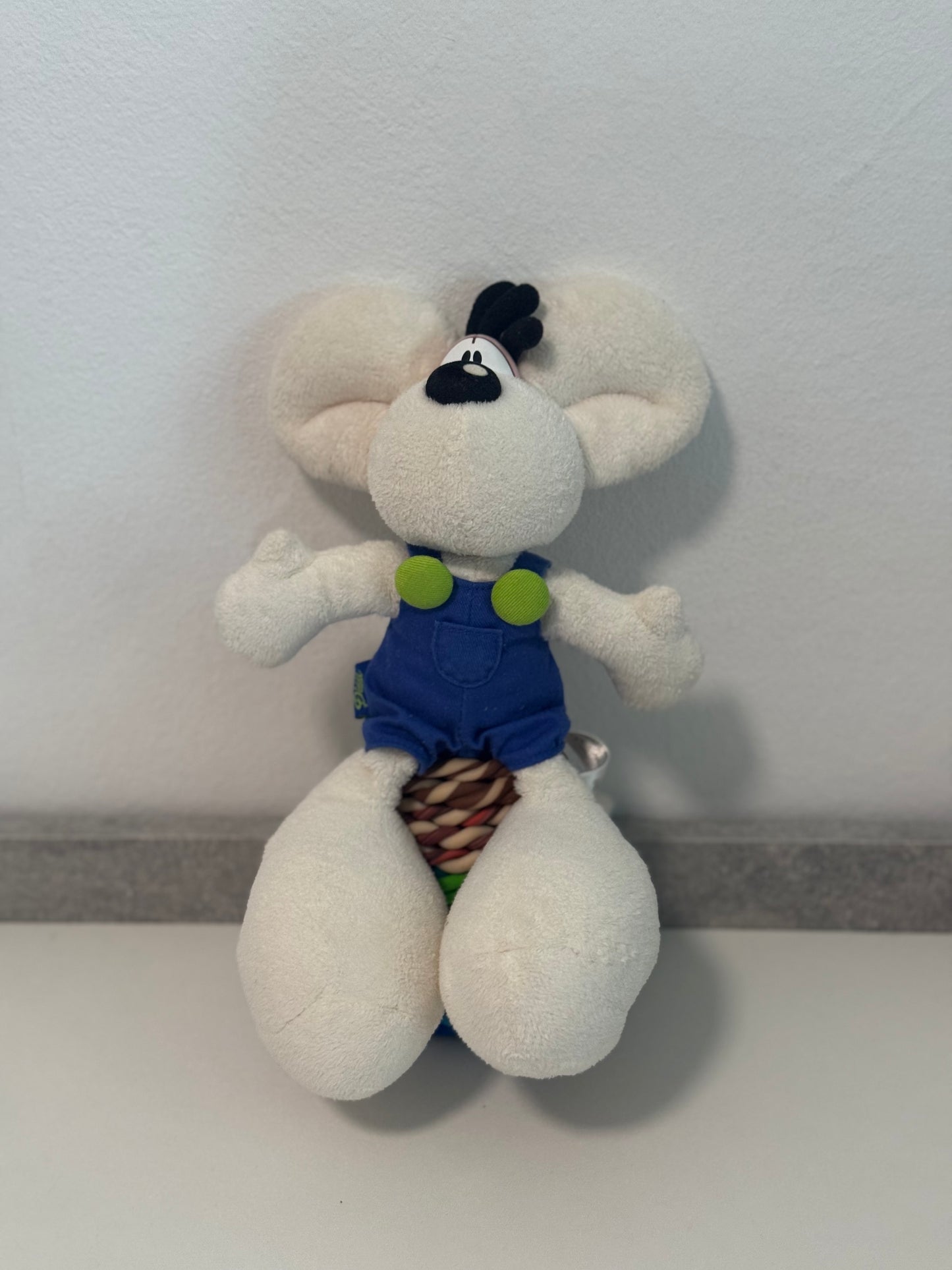 Diddl Weiß mit Blauer Latzhose Grüne Knöpfe Klein