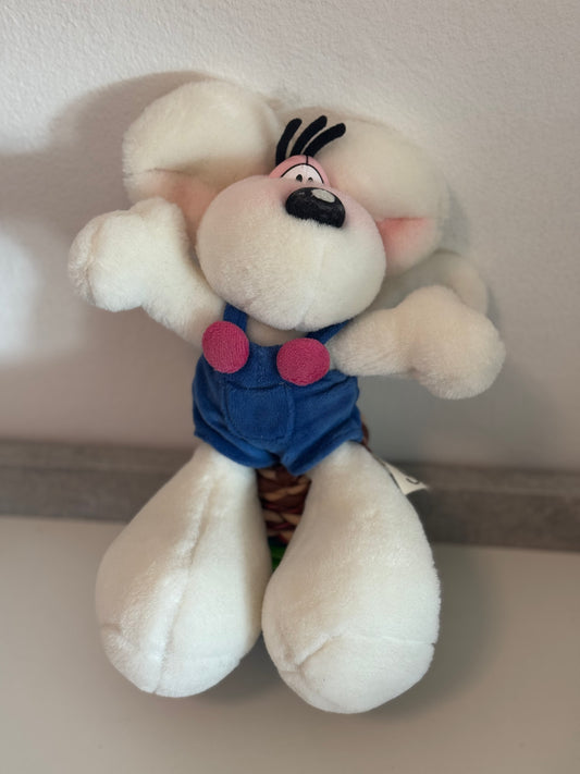 Diddl Weiß mit Blauer Latzhose