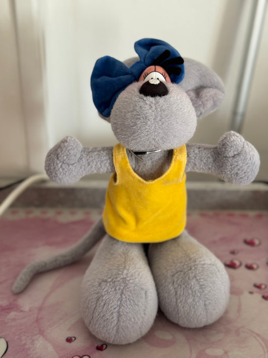 Diddlina Grau Gelbes Kleid Blaue Schleife